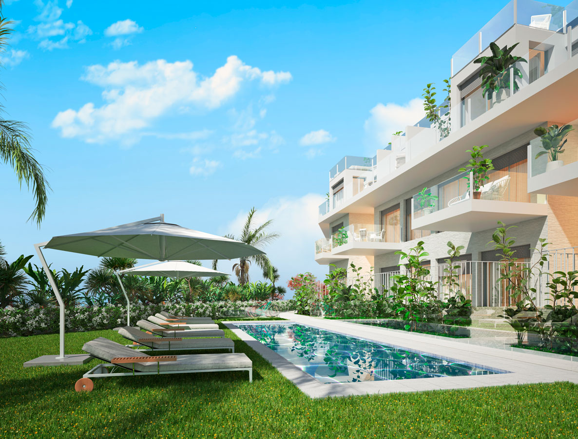 Promoción de viviendas jardines y zonas comunes Azure en Jávea